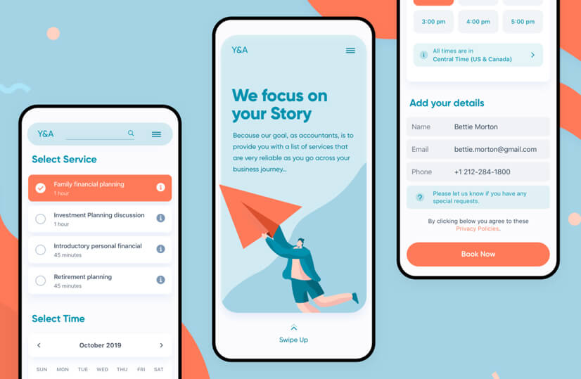 mobile app design with teal and orange modern color combination
