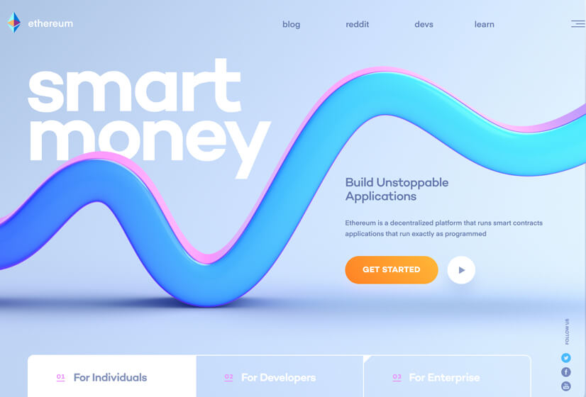 smart money website design example with blue and purple colors