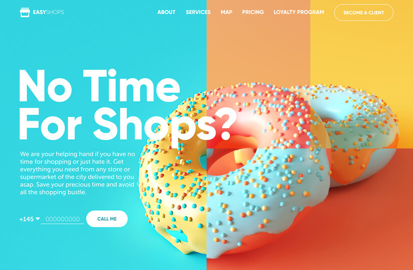 online shop web design with teal and orange combiantion to try in 2021